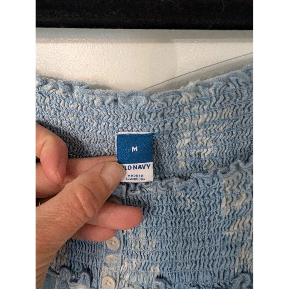 Old Navy Womens Chambray‎ Dress Bundle Floral Midi & Solid Smocked mini lot of 2 - Picture 5 of 11